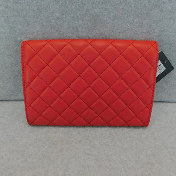 Badgley Mischka Red Diamond Quilted Round Studs Crossbody Bag Vegan Leather - Picture 3 of 9